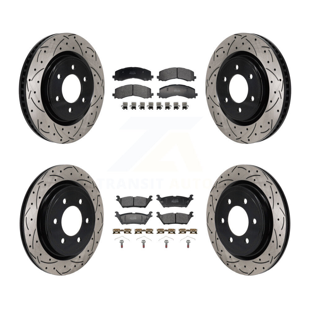 Drilled Slot Brake Rotor Semi-Metallic Pad Front Rear Kit For Ford F-150 Lincoln
