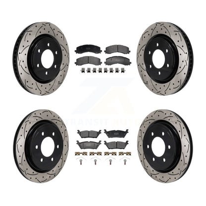 Drilled Slot Brake Rotor Semi-Metallic Pad Front Rear Kit For Ford F-150 Lincoln