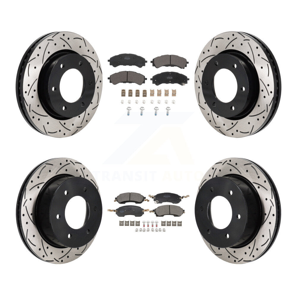 Drilled Slot Disc Brake Rotor & Semi-Metallic Pad Front Rear Kit For Ford Bronco
