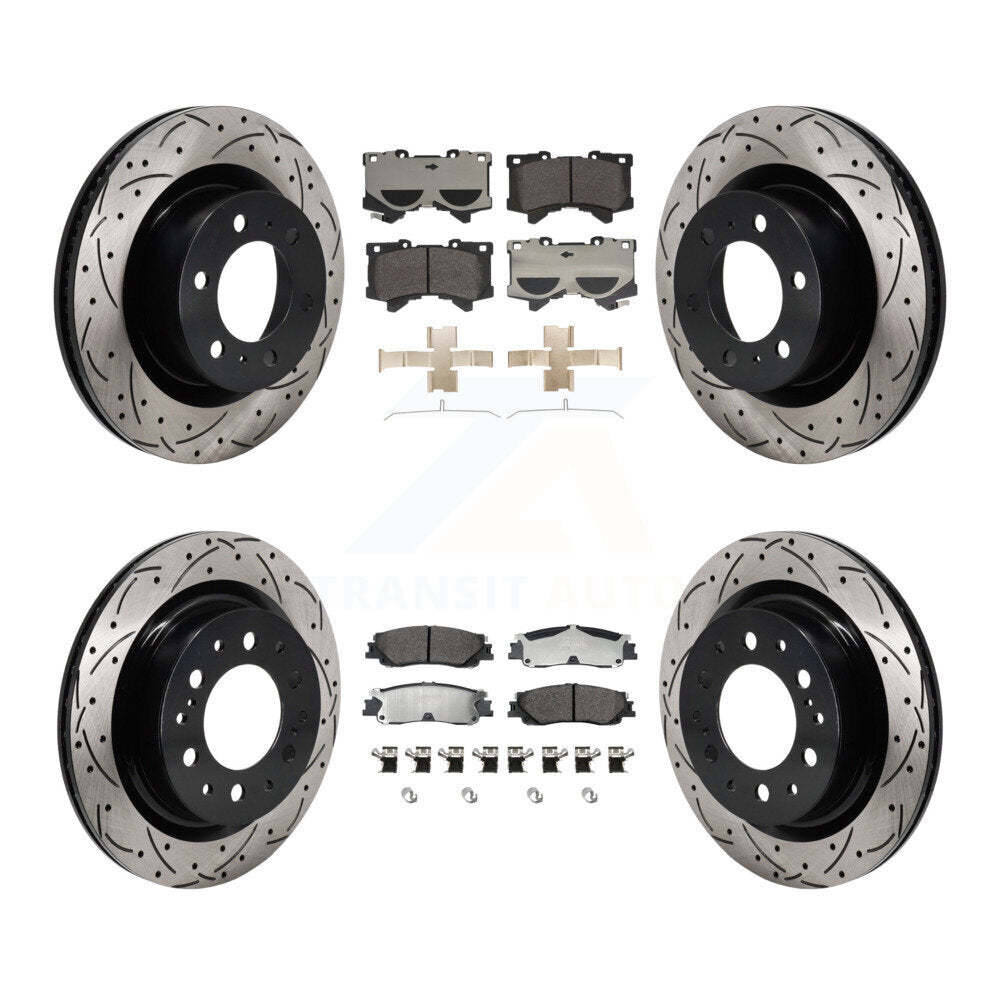 Drill Slot Brake Rotors Semi-Metallic Pad Front Rear Kit For Toyota Tundra Lexus