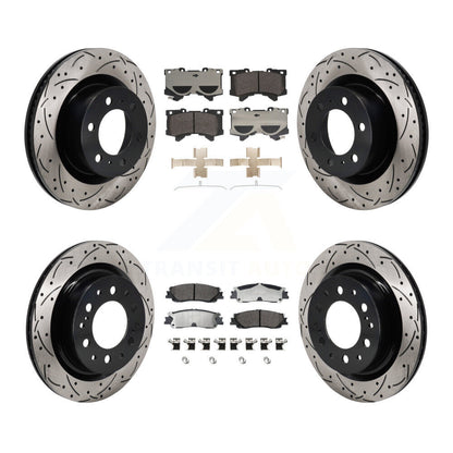 Drill Slot Brake Rotors Semi-Metallic Pad Front Rear Kit For Toyota Tundra Lexus