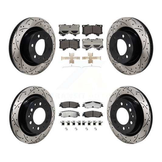 Drill Slot Brake Rotors Semi-Metallic Pad Front Rear Kit For Toyota Tundra Lexus