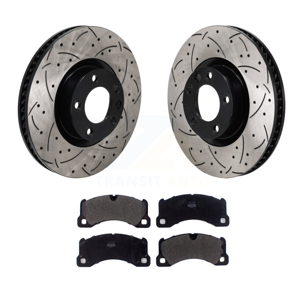 Drilled Slot Disc Brake Rotor Semi-Metallic Pad Front Kit For Volkswagen Touareg