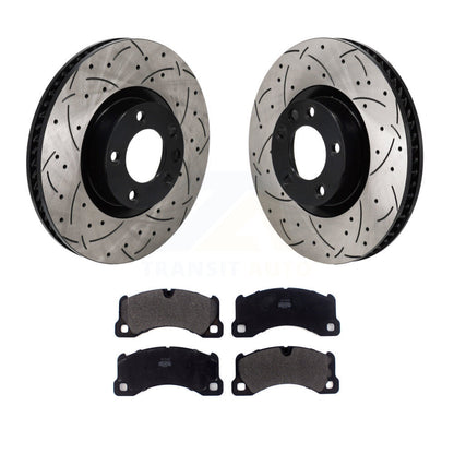 Drilled Slot Disc Brake Rotor Semi-Metallic Pad Front Kit For Volkswagen Touareg