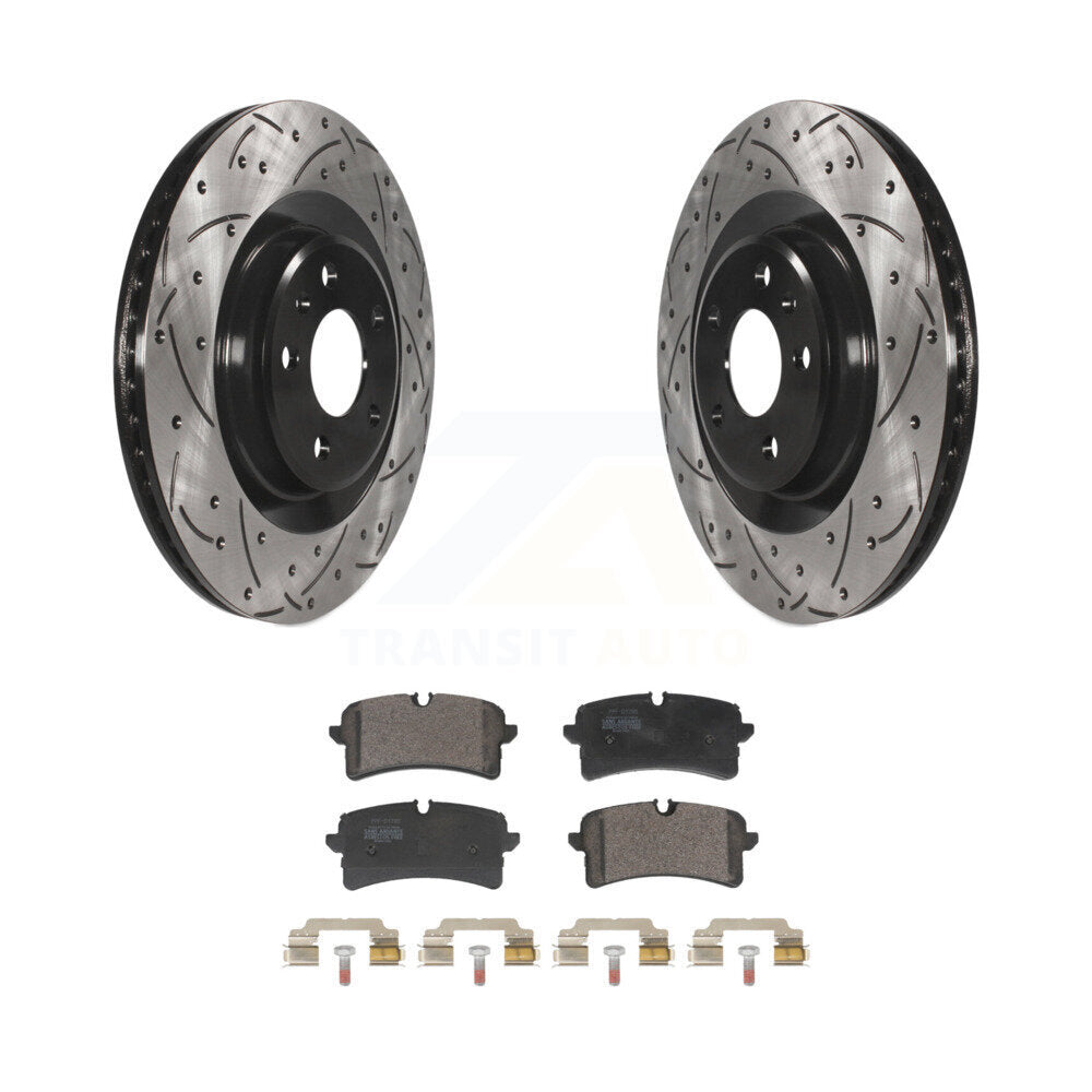 Coat Drill Slot Disc Brake Rotors Semi-Metallic Pad Rear Kit For Audi A7 Quattro