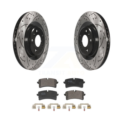 Coat Drill Slot Disc Brake Rotors Semi-Metallic Pad Rear Kit For Audi A7 Quattro