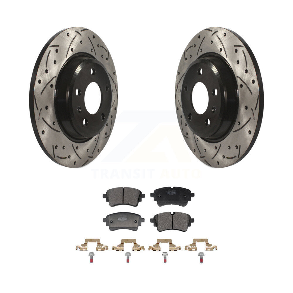 Drilled Slot Disc Brake Rotors Semi-Metallic Pad Rear Kit For Audi A4 Quattro A5