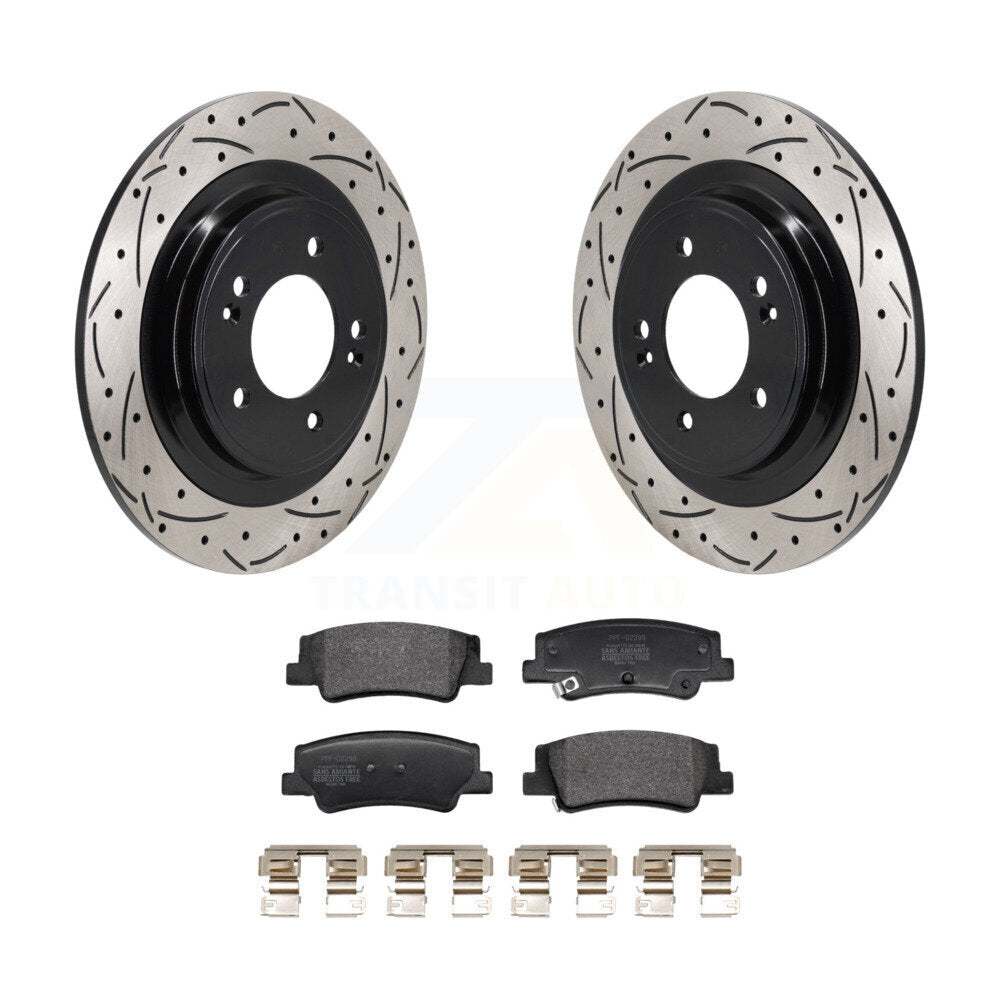 Drilled Slot Disc Brake Rotors Semi-Metallic Pad Rear Kit For Hyundai Tucson Kia