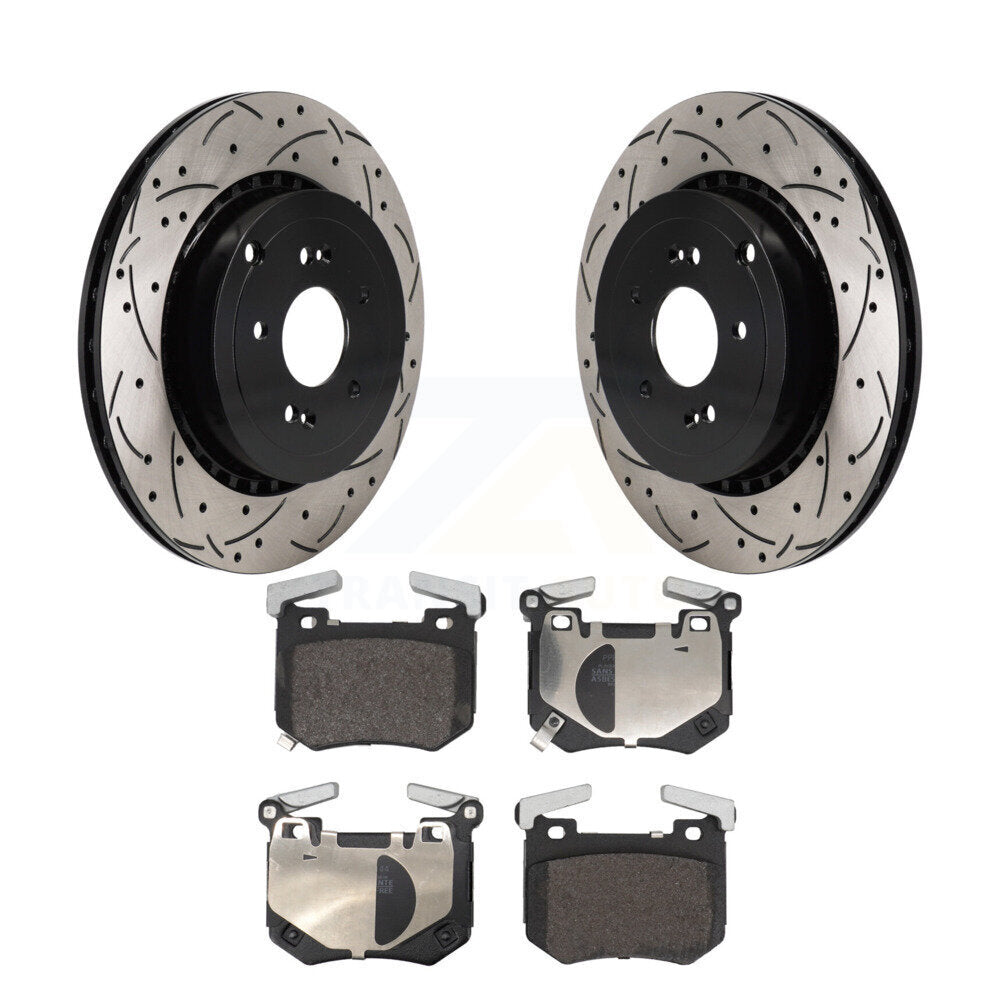 Drilled Slot Brake Rotors Semi-Metallic Pad Rear Kit For Genesis G70 Kia Stinger