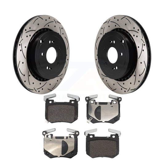 Drilled Slot Brake Rotors Semi-Metallic Pad Rear Kit For Genesis G70 Kia Stinger