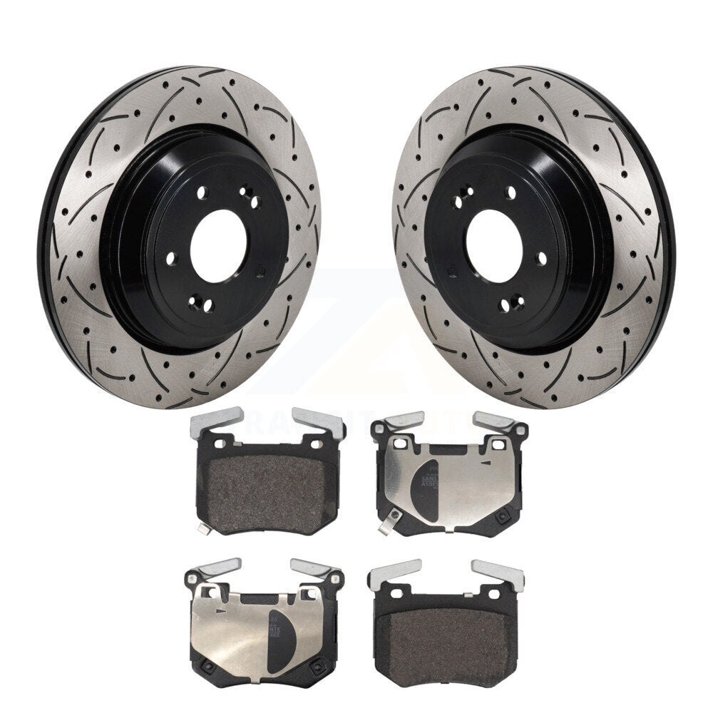 Drilled Slot Brake Rotors Semi-Metallic Pad Rear Kit For Genesis G70 Kia Stinger