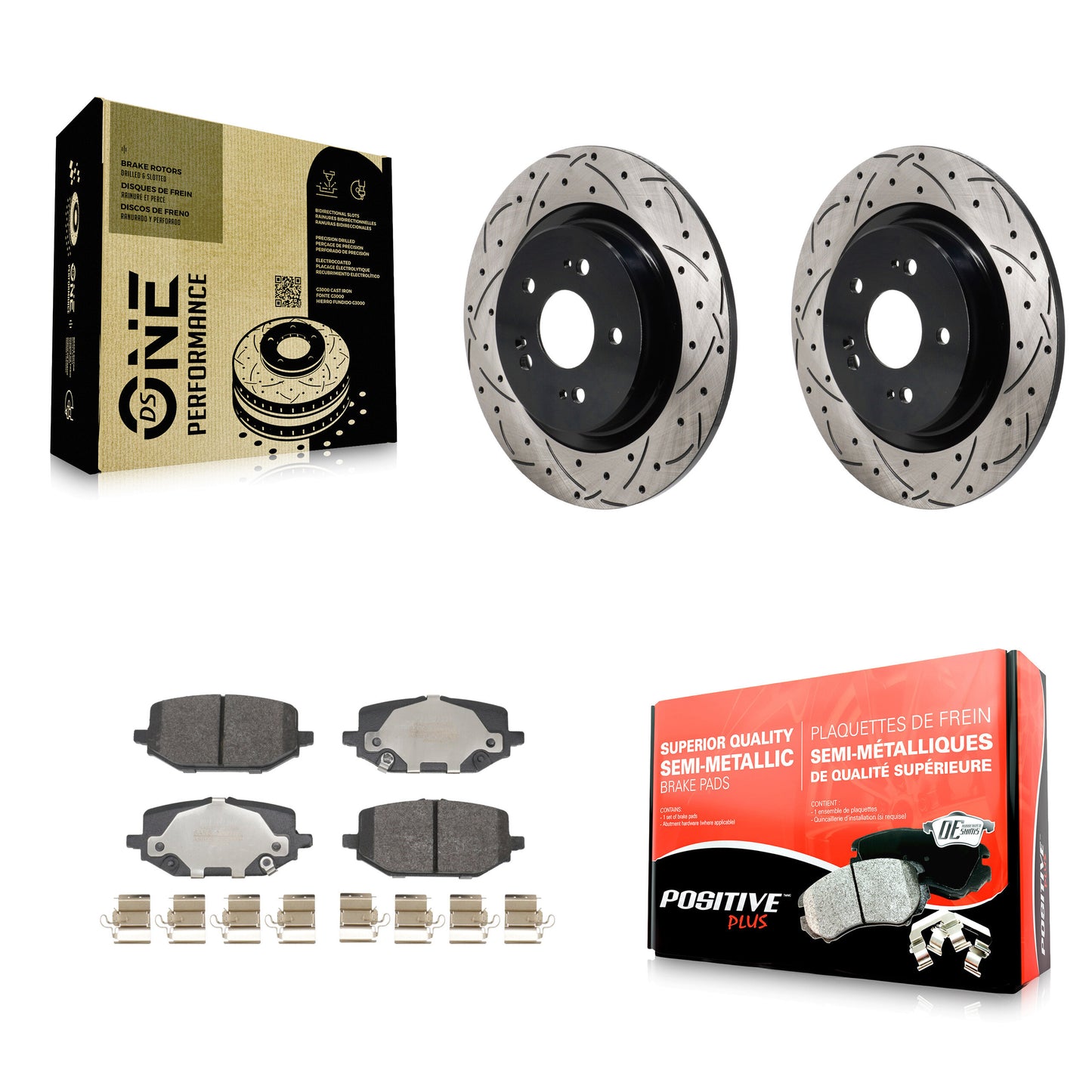 Drilled Slot Disc Brake Rotor Semi-Metallic Pad Rear Kit For 2022-2024 Acura MDX