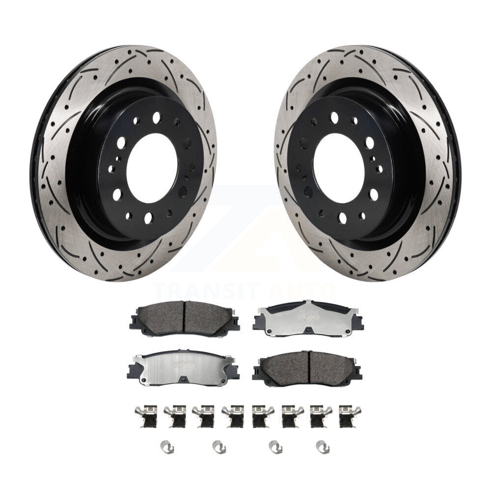 Drill Slot Disc Brake Rotor Semi-Metallic Pad Rear Kit For Toyota Tundra Sequoia