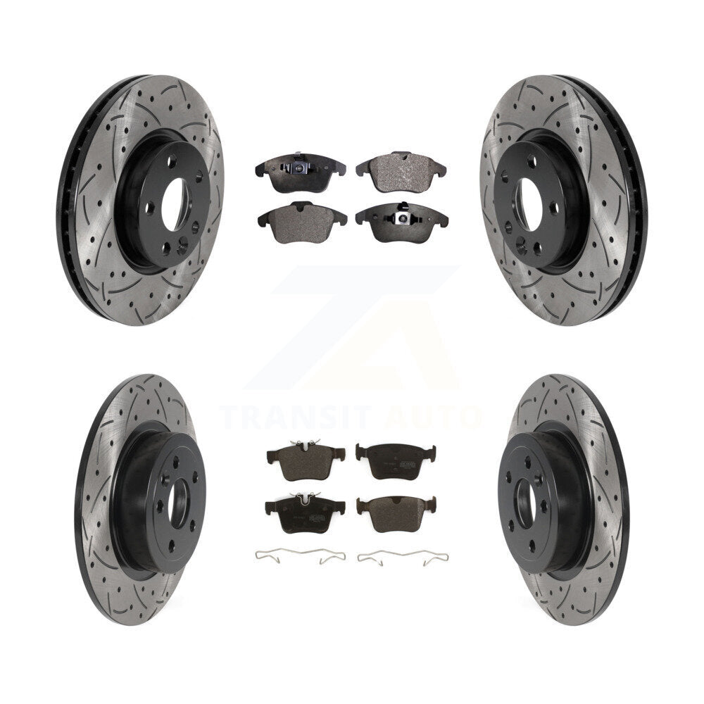 Coated Drilled Slotted Disc Brake Rotor And Semi-Metallic Pad Front Rear Kit For