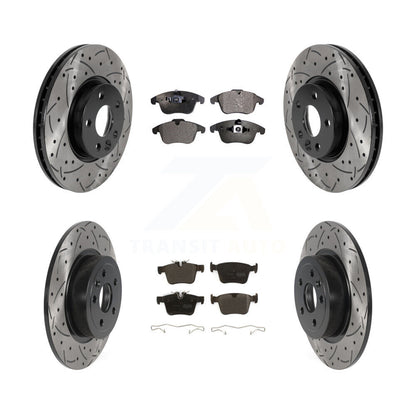 Coated Drilled Slotted Disc Brake Rotor And Semi-Metallic Pad Front Rear Kit For