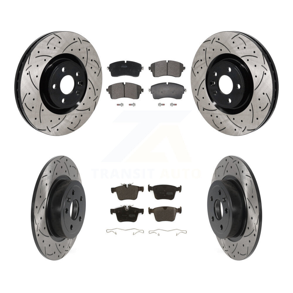 Coated Drilled Slotted Disc Brake Rotor And Semi-Metallic Pad Front Rear Kit For