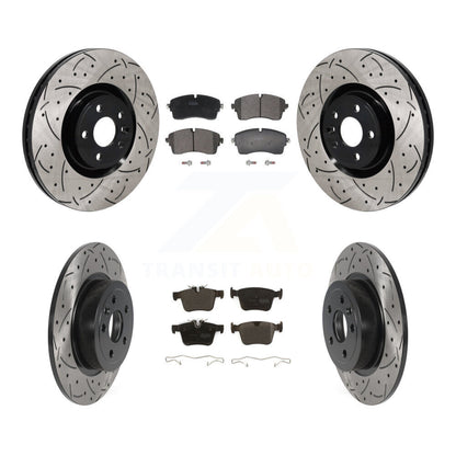 Coated Drilled Slotted Disc Brake Rotor And Semi-Metallic Pad Front Rear Kit For