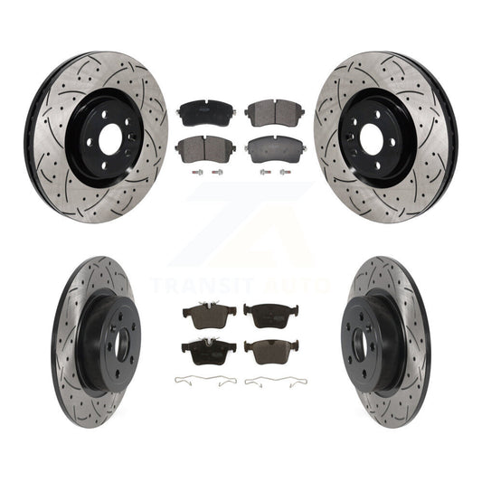 Coated Drilled Slotted Disc Brake Rotor And Semi-Metallic Pad Front Rear Kit For