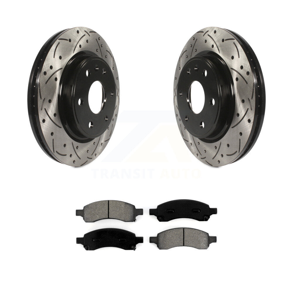 Drill Slot Brake Rotors Semi-Metallic Pad Front Kit For GMC Acadia Buick Enclave