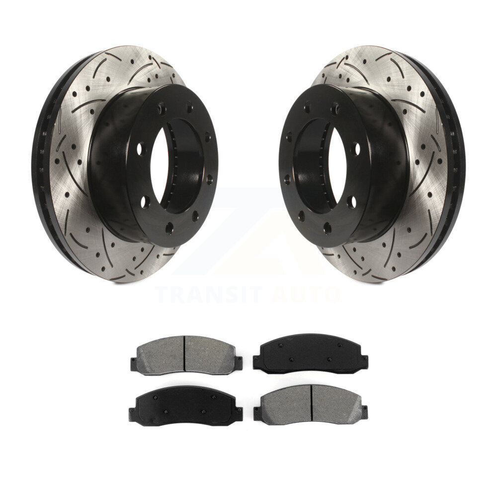 Drilled Slot Brake Rotor & Semi-Metallic Pad Front Kit For Ford F-250 Super Duty