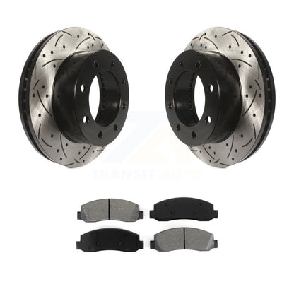 Drilled Slot Brake Rotor & Semi-Metallic Pad Front Kit For Ford F-250 Super Duty