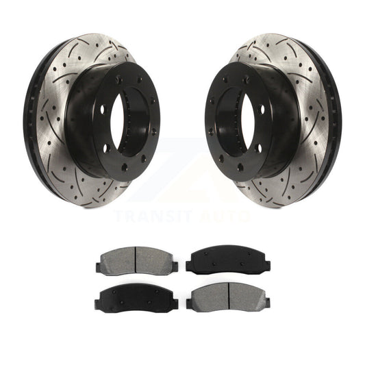 Drilled Slot Brake Rotor & Semi-Metallic Pad Front Kit For Ford F-250 Super Duty