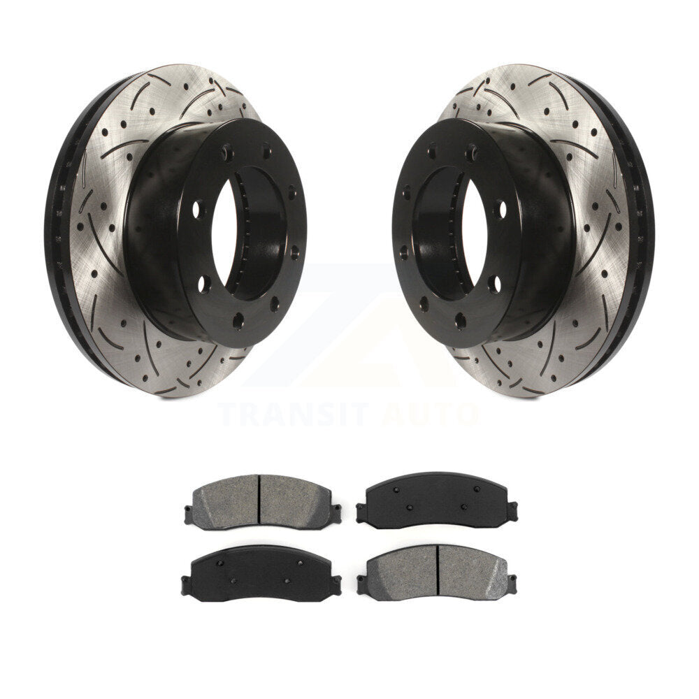 Drill Slot Brake Rotor Semi-Metallic Pad Front Kit For Ford F-350 Super Duty 4WD