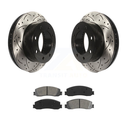 Drill Slot Brake Rotor Semi-Metallic Pad Front Kit For Ford F-350 Super Duty 4WD