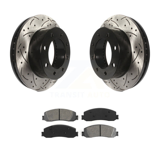 Drill Slot Brake Rotor Semi-Metallic Pad Front Kit For Ford F-350 Super Duty 4WD