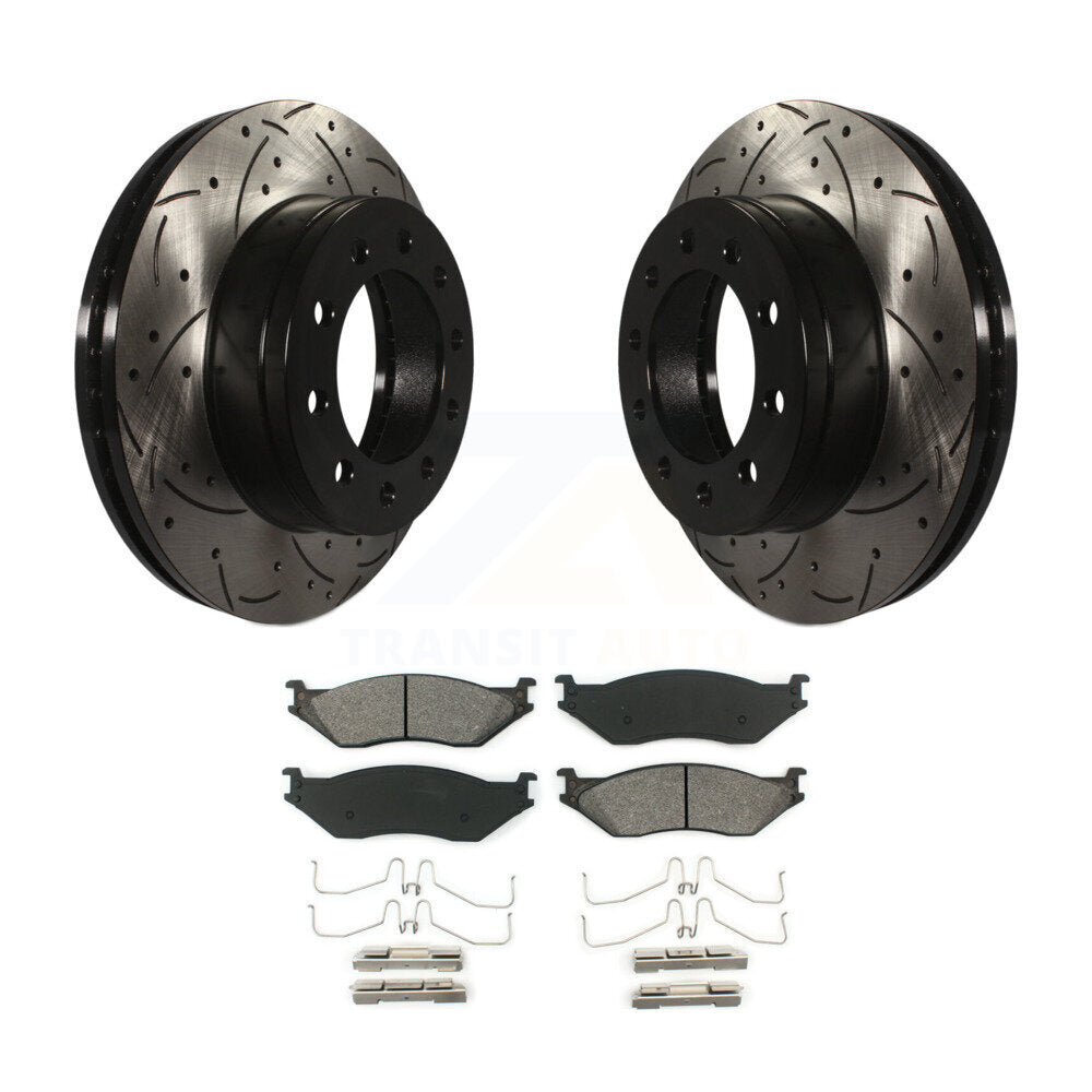 Drilled Slot Brake Rotor & Semi-Metallic Pad Front Kit For Ford F-450 Super Duty