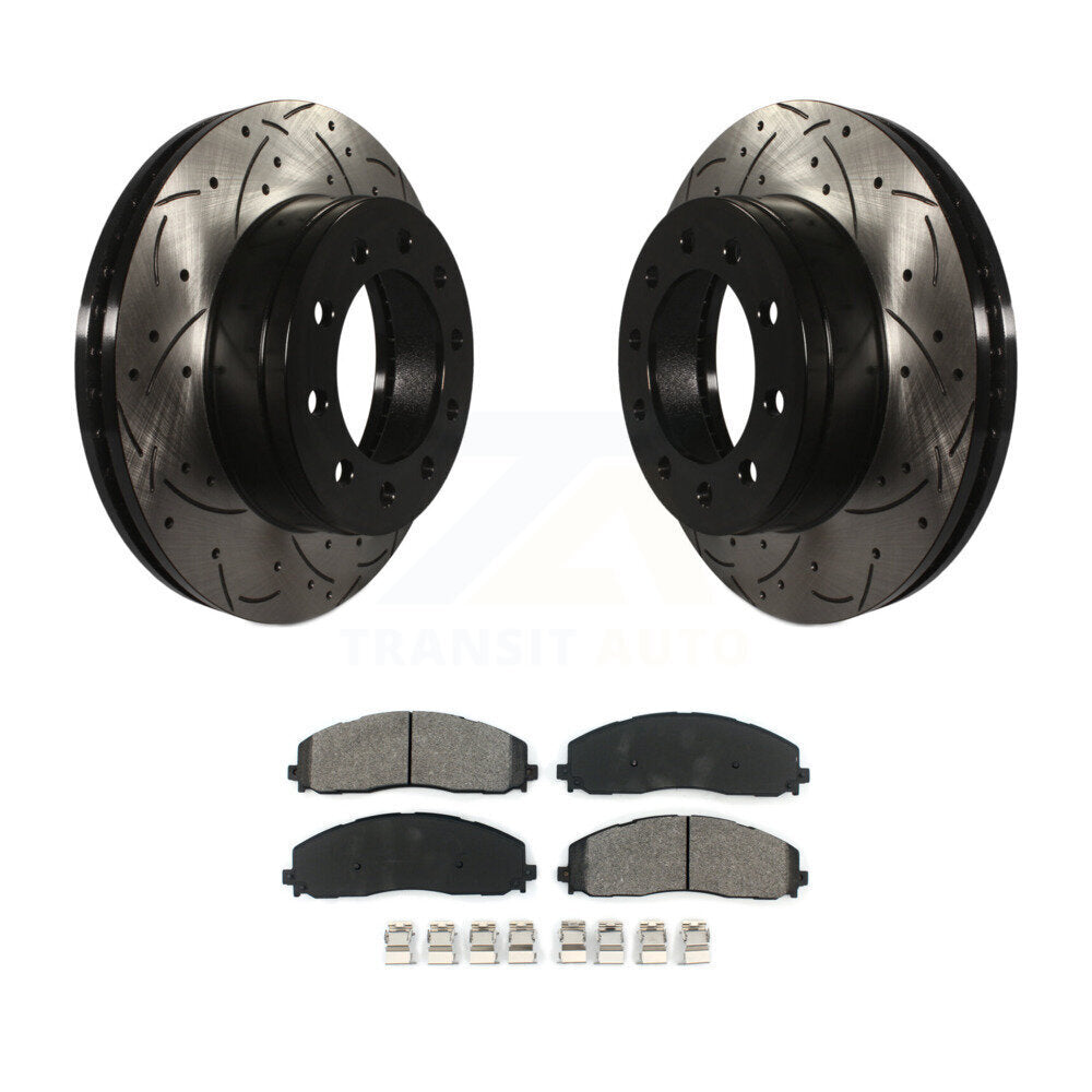 Drilled Slot Brake Rotor & Semi-Metallic Pad Front Kit For Ford F-350 Super Duty