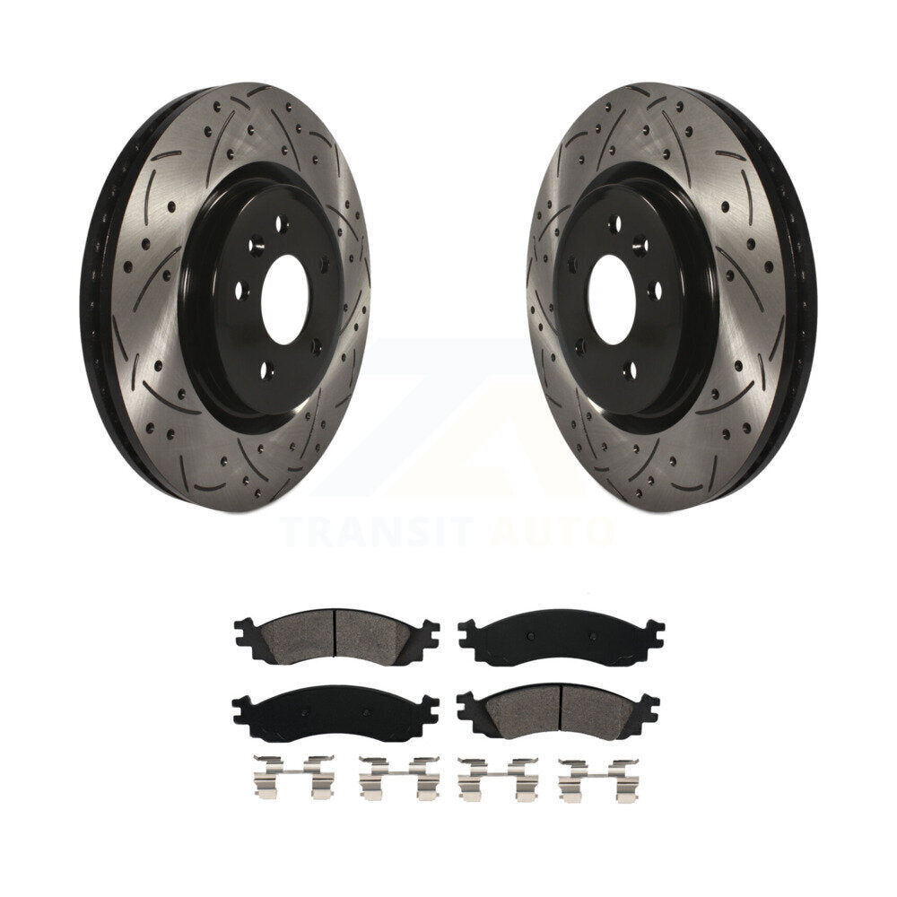 Drill Slot Brake Rotor Semi-Metallic Pad Front Kit For 2010-2012 Ford Taurus SHO