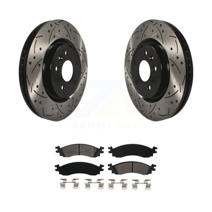Drill Slot Brake Rotor Semi-Metallic Pad Front Kit For 2010-2012 Ford Taurus SHO