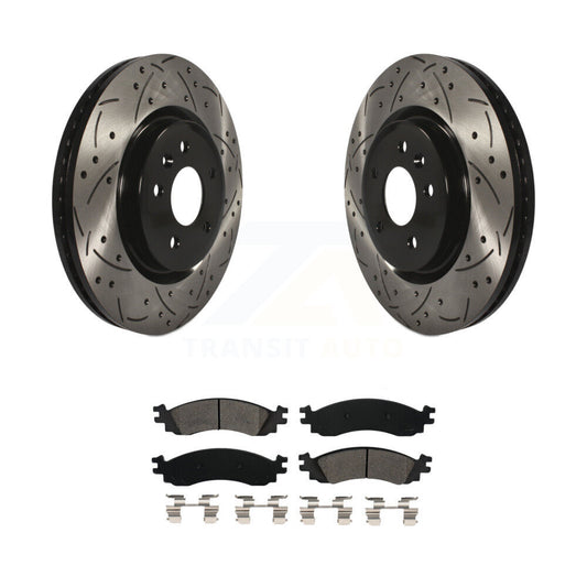 Drill Slot Brake Rotor Semi-Metallic Pad Front Kit For 2010-2012 Ford Taurus SHO