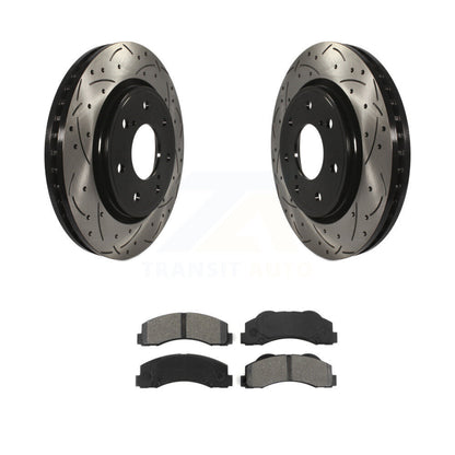 Coated Drilled Slot Disc Brake Rotors Semi-Metallic Pad Front Kit For Ford F-150
