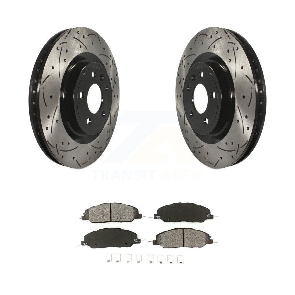 Coated Drill Slot Disc Brake Rotors Semi-Metallic Pad Front Kit For Ford Mustang