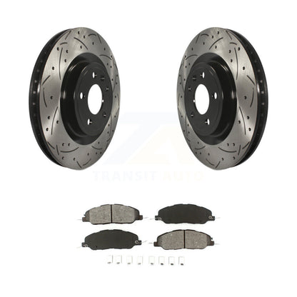 Coated Drill Slot Disc Brake Rotors Semi-Metallic Pad Front Kit For Ford Mustang