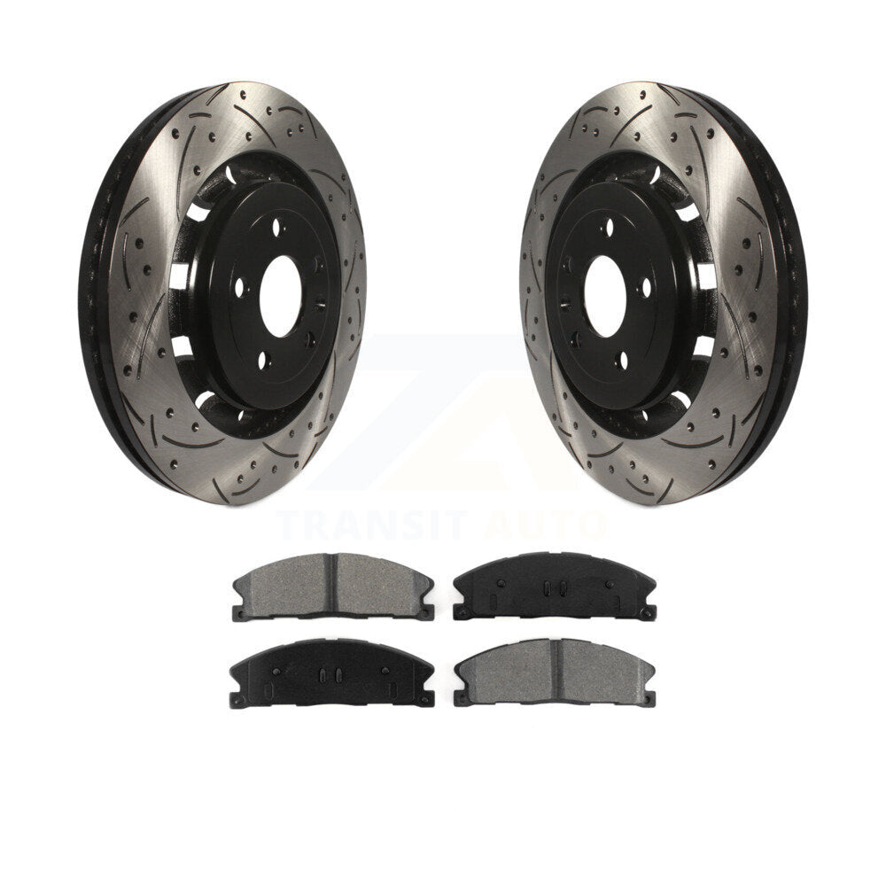 Drill Slot Brake Rotor Semi-Metallic Pad Front Kit For Ford Explorer Flex Taurus