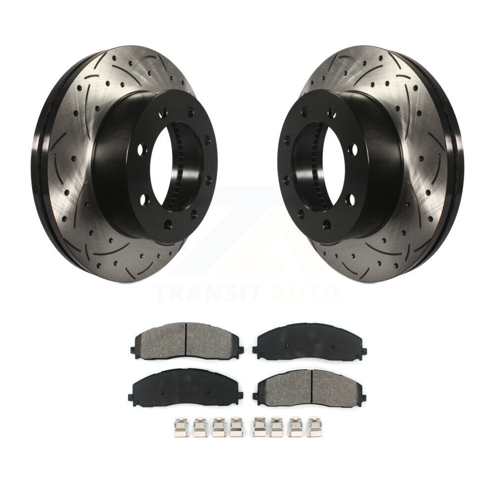 Drilled Slot Brake Rotor & Semi-Metallic Pad Front Kit For Ford F-350 Super Duty