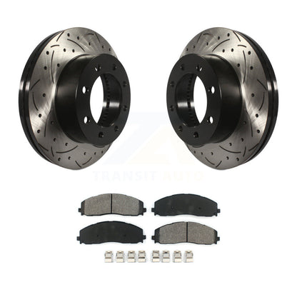 Drilled Slot Brake Rotor & Semi-Metallic Pad Front Kit For Ford F-350 Super Duty