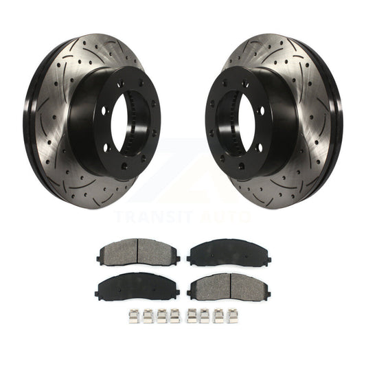 Drilled Slot Brake Rotor & Semi-Metallic Pad Front Kit For Ford F-350 Super Duty