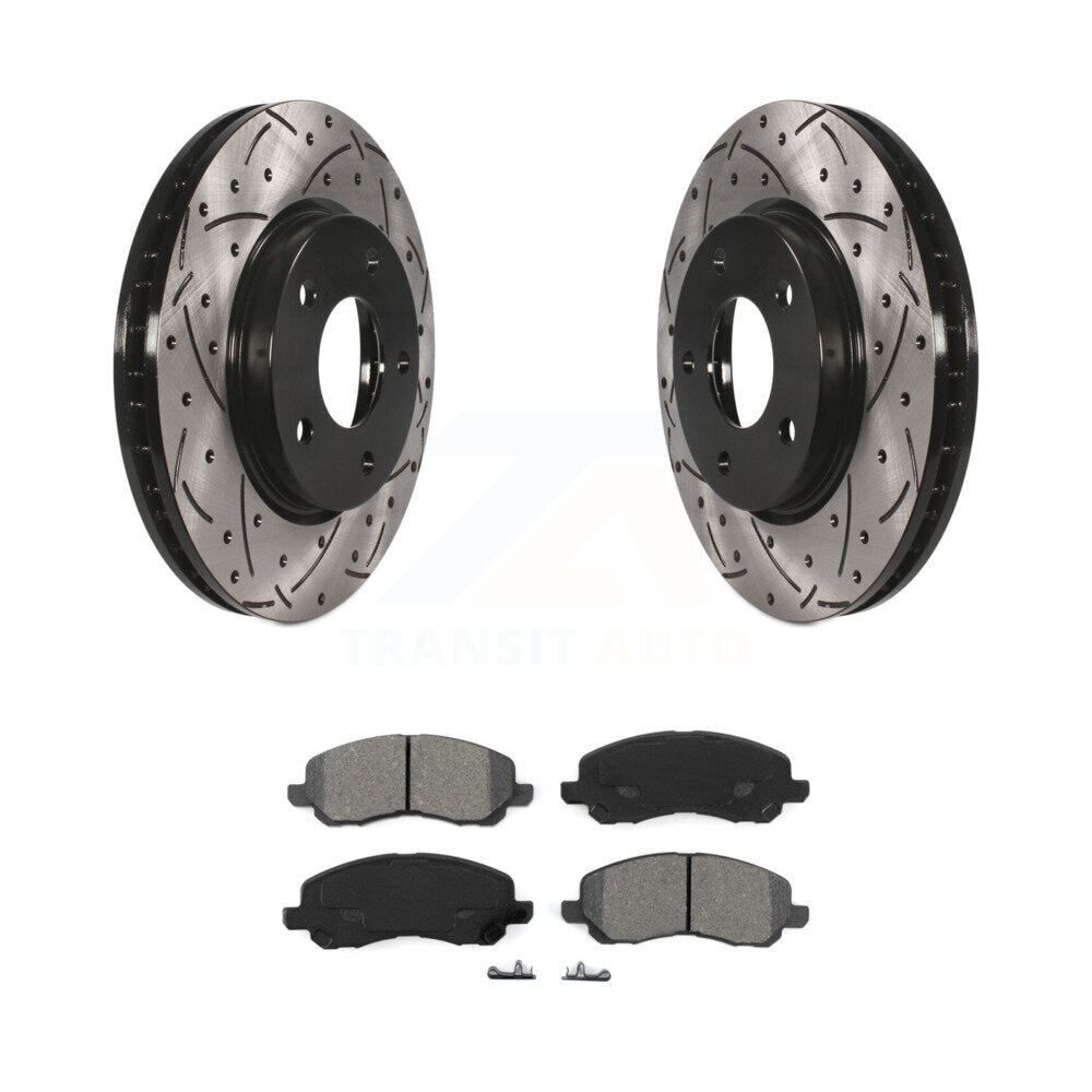 Drilled Slot Brake Rotor Semi-Metallic Pad Front Kit For Mitsubishi Lancer Dodge