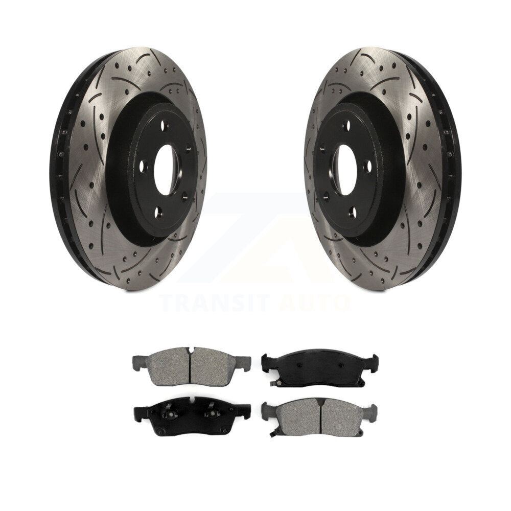 Drill Slot Brake Rotor Semi-Metallic Pad Front Kit For Jeep Grand Cherokee Dodge