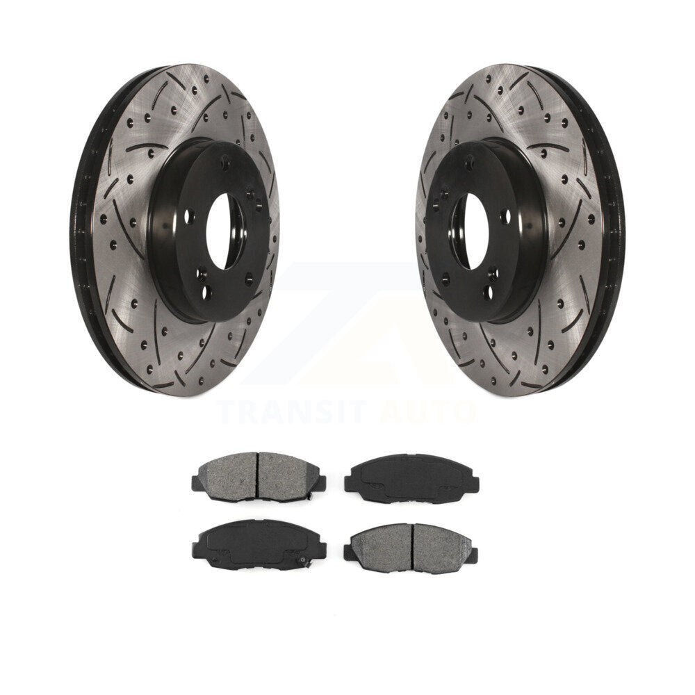Drill Slot Brake Rotor Semi-Metallic Pad Front Kit For 14-15 Honda Civic Touring