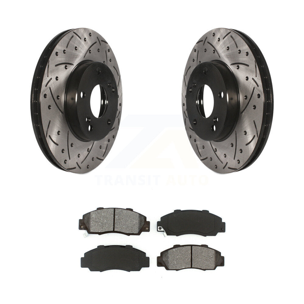 Drilled Slot Brake Rotor Semi-Metallic Pad Front Kit For 98-02 Honda Accord 3.0L
