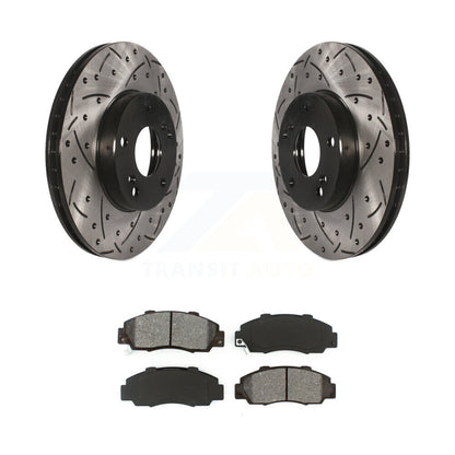 Drilled Slot Brake Rotor Semi-Metallic Pad Front Kit For 98-02 Honda Accord 3.0L