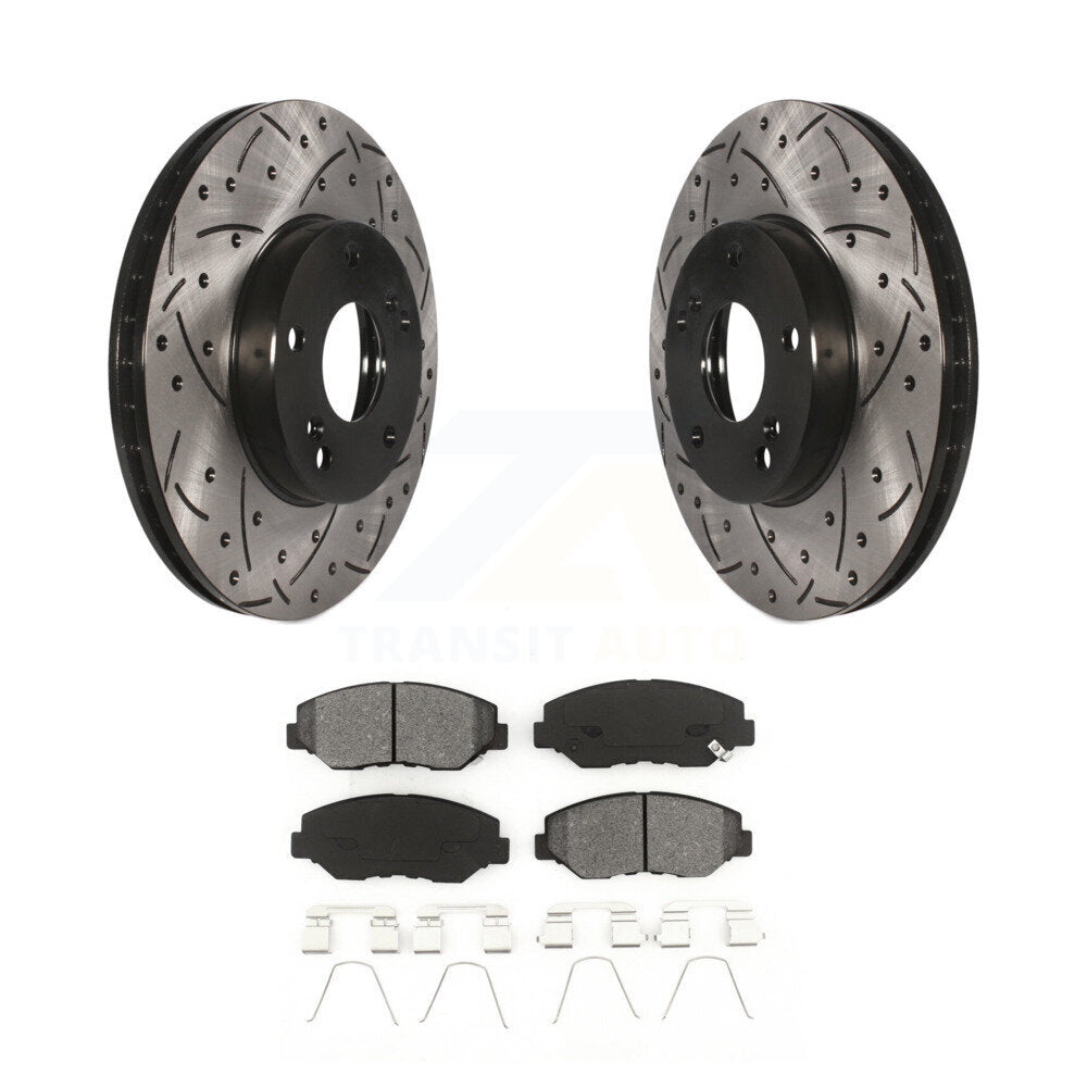 Drilled Slot Brake Rotors Semi-Metallic Pad Front Kit For Honda Accord Civic Fit