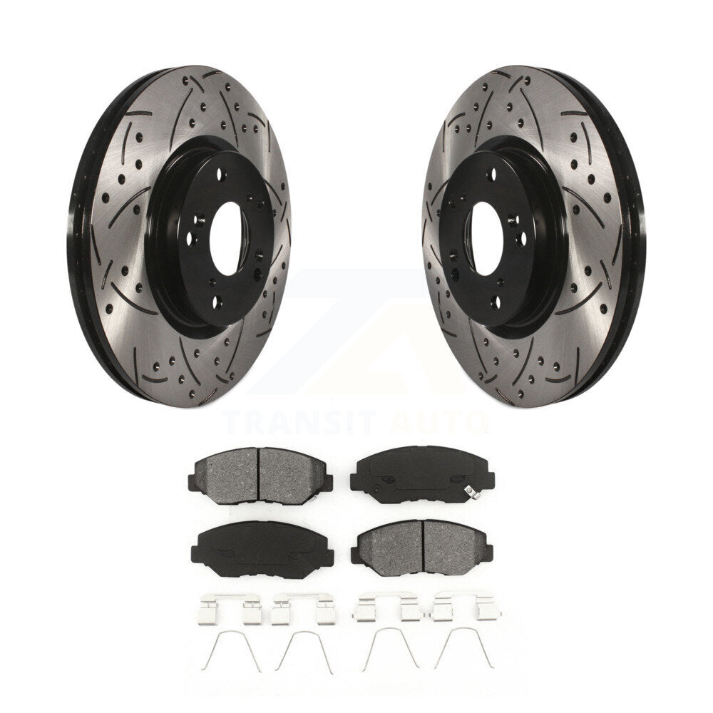Drilled Slot Brake Rotors Semi-Metallic Pad Front Kit For Honda Civic CR-V Acura
