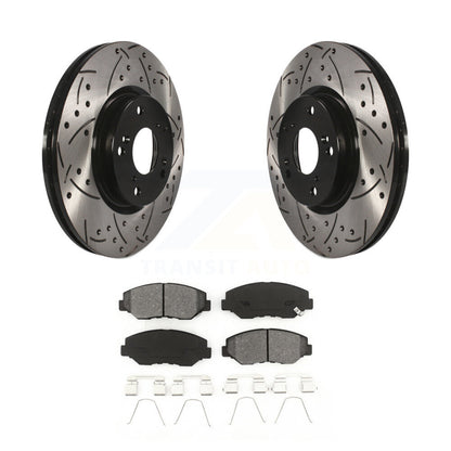 Drilled Slot Brake Rotors Semi-Metallic Pad Front Kit For Honda Civic CR-V Acura