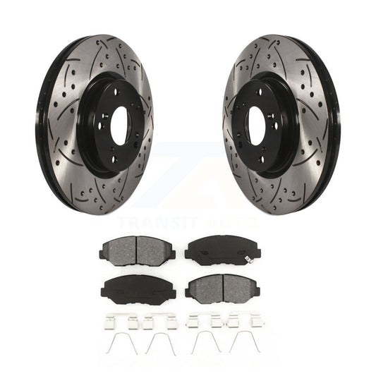 Drilled Slot Brake Rotors Semi-Metallic Pad Front Kit For Honda Civic CR-V Acura